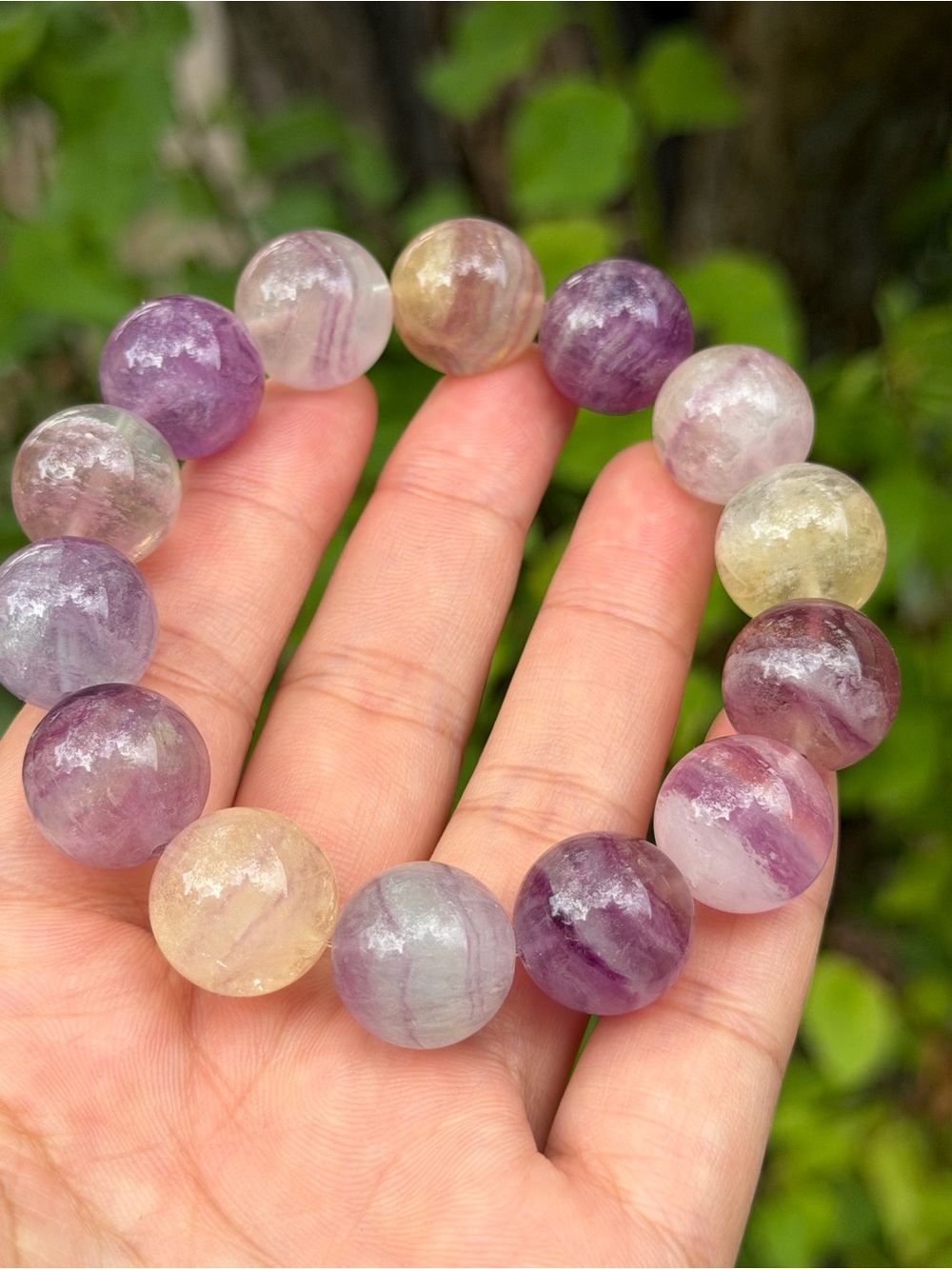 15.5mm stretchable multicolor banded purple fluorite bracelet 1753